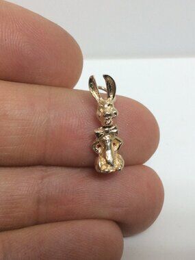 14k Yellow Real Solid Gold Movable Bunny Rabbit Pendant charm 2.70gr